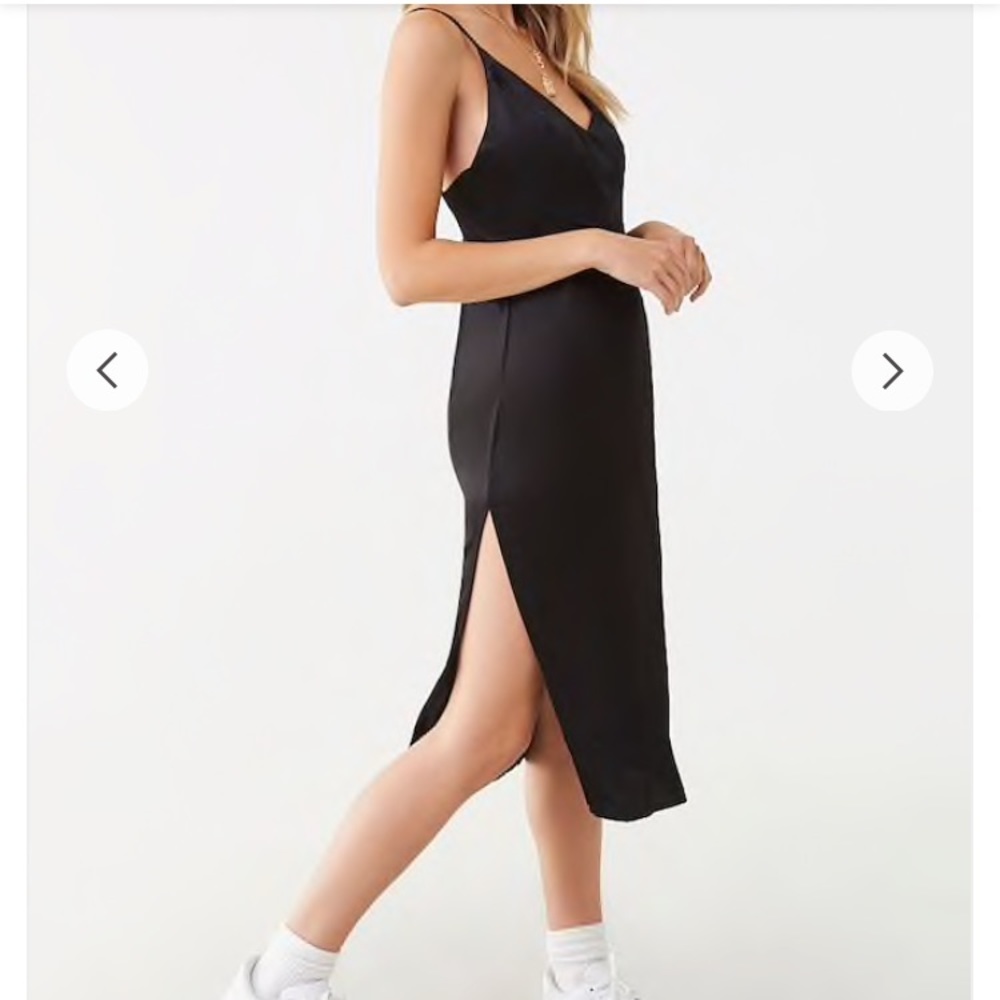 black midi satin dress with slit